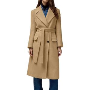 imagechouyatou Womens Business Casual Double Breasted Wool Coat Belted Lapel Collar Midi Long Winter Trench CoatCamel