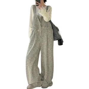 imagechouyatou Womens Casual Adjustable Strap Striped Overall Sleeveless Loose Baggy One Piece Jumpsuit Long PantsBlack