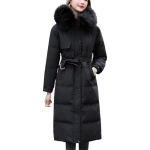 imagechouyatou Womens Elegant Back Flap MidLong Hooded Winter Alternative Down Coat Small Black