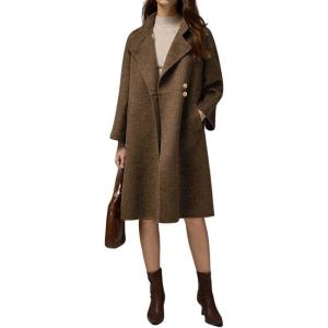 imagechouyatou Womens Fall Winter Elegant Wool Coat Button Down Business Casual Midi Long Pea Coat with PocketsBrown