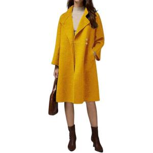 imagechouyatou Womens Fall Winter Elegant Wool Coat Button Down Business Casual Midi Long Pea Coat with PocketsYellow