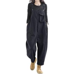 imagechouyatou Womens Loose Adjustable Strap Barrel Overalls Business Casual Jumpsuits Cargo Pant with PocketsBlack