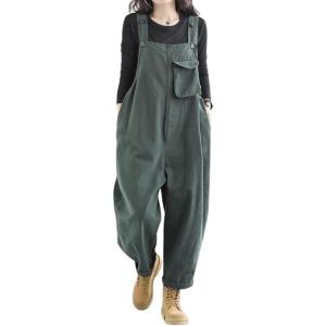 imagechouyatou Womens Loose Adjustable Strap Barrel Overalls Business Casual Jumpsuits Cargo Pant with PocketsGreyish Green