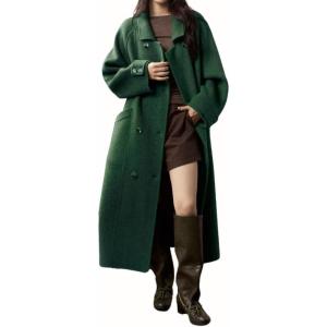 imagechouyatou Womens Winter Double Breasted Wool Coat Business Casual Midi Long Winter Dressy PeacoatGreen