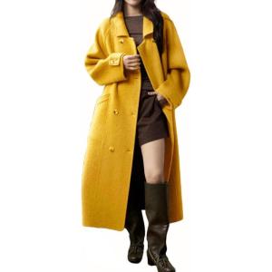 imagechouyatou Womens Winter Double Breasted Wool Coat Business Casual Midi Long Winter Dressy PeacoatYellow