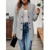 imagechouyatou Womens Vintage Double Breasted Blazer Jacket Business Casual Trench Coat Outerwear OvercoatGray