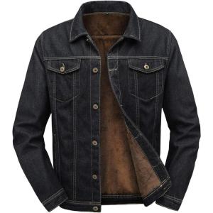 imagechouyatou Mens Winter Warm Thicked Sherpa Lined Single Breasted Basic Collar Trucker Jacket