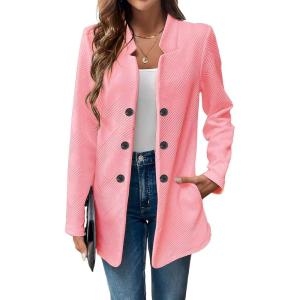 imagechouyatou Womens Vintage Double Breasted Blazer Jacket Business Casual Trench Coat Outerwear OvercoatPink