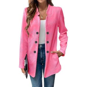imagechouyatou Womens Vintage Double Breasted Blazer Jacket Business Casual Trench Coat Outerwear OvercoatRose Red