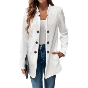 imagechouyatou Womens Vintage Double Breasted Blazer Jacket Business Casual Trench Coat Outerwear OvercoatWhite