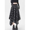 imagechouyatou Women 2025 Fall ALine Pleated Midi Long Plaid Skirt Casual Handkerchief Hem Flare Skater SkirtBlack