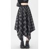 imagechouyatou Women 2025 Fall ALine Pleated Midi Long Plaid Skirt Casual Handkerchief Hem Flare Skater SkirtBlack