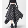imagechouyatou Women 2025 Fall ALine Pleated Midi Long Plaid Skirt Casual Handkerchief Hem Flare Skater SkirtBlack