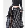 imagechouyatou Women 2025 Fall ALine Pleated Midi Long Plaid Skirt Casual Handkerchief Hem Flare Skater SkirtBlack