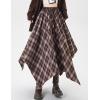 imagechouyatou Women 2025 Fall ALine Pleated Midi Long Plaid Skirt Casual Handkerchief Hem Flare Skater SkirtBrown