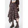 imagechouyatou Women 2025 Fall ALine Pleated Midi Long Plaid Skirt Casual Handkerchief Hem Flare Skater SkirtBrown