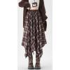 imagechouyatou Women 2025 Fall ALine Pleated Midi Long Plaid Skirt Casual Handkerchief Hem Flare Skater SkirtBrown