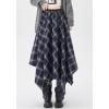 imagechouyatou Women 2025 Fall ALine Pleated Midi Long Plaid Skirt Casual Handkerchief Hem Flare Skater SkirtNavy Blue