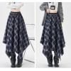 imagechouyatou Women 2025 Fall ALine Pleated Midi Long Plaid Skirt Casual Handkerchief Hem Flare Skater SkirtNavy Blue
