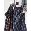 imagechouyatou Women 2025 Fall ALine Pleated Midi Long Plaid Skirt Casual Handkerchief Hem Flare Skater SkirtNavy Blue