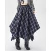 imagechouyatou Women 2025 Fall ALine Pleated Midi Long Plaid Skirt Casual Handkerchief Hem Flare Skater SkirtNavy Blue