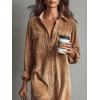 imagechouyatou Womens Fall Corduroy Button Down Shirt Dress Casual Lapel a Line Pleated Tunic Shift Midi Long DressBrown