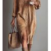 imagechouyatou Womens Fall Corduroy Button Down Shirt Dress Casual Lapel a Line Pleated Tunic Shift Midi Long DressBrown
