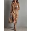 imagechouyatou Womens Fall Corduroy Button Down Shirt Dress Casual Lapel a Line Pleated Tunic Shift Midi Long DressBrown