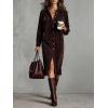 imagechouyatou Womens Fall Corduroy Button Down Shirt Dress Casual Lapel a Line Pleated Tunic Shift Midi Long DressCoffee