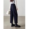 imagechouyatou Womens Fall Winter Wool Pants Elastic Waist Dressy Work Business Casual Slacks Cropped TrouserNavy Blue