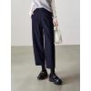 imagechouyatou Womens Fall Winter Wool Pants Elastic Waist Dressy Work Business Casual Slacks Cropped TrouserNavy Blue