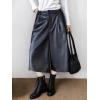 imagechouyatou Womens Pu Faux Leather Wide Leg Cropped Pants High Elastic Waist Baggy Barrel Capri Palazzo PantsBlack