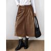 imagechouyatou Womens Pu Faux Leather Wide Leg Cropped Pants High Elastic Waist Baggy Barrel Capri Palazzo PantsBrown
