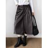 imagechouyatou Womens Pu Faux Leather Wide Leg Cropped Pants High Elastic Waist Baggy Barrel Capri Palazzo PantsCoffee