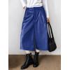 imagechouyatou Womens Pu Faux Leather Wide Leg Cropped Pants High Elastic Waist Baggy Barrel Capri Palazzo PantsDark Blue