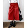 imagechouyatou Womens Pu Faux Leather Wide Leg Cropped Pants High Elastic Waist Baggy Barrel Capri Palazzo PantsRed