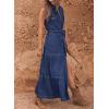 imagechouyatou Womens Summer Button Down Denim Shirt Dress Business Casual Belted Sleeveless Midi Long Jean DressDark Blue