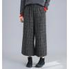 imagechouyatou Womens Winter Wool Plaid Wide Leg Cropped Pants Elastic Waist Wool Blend Capri Pants with PocketsGray