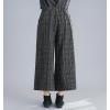 imagechouyatou Womens Winter Wool Plaid Wide Leg Cropped Pants Elastic Waist Wool Blend Capri Pants with PocketsGray