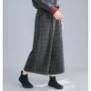 imagechouyatou Womens Winter Wool Plaid Wide Leg Cropped Pants Elastic Waist Wool Blend Capri Pants with PocketsGray