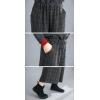 imagechouyatou Womens Winter Wool Plaid Wide Leg Cropped Pants Elastic Waist Wool Blend Capri Pants with PocketsGray