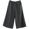 imagechouyatou Womens Winter Wool Plaid Wide Leg Cropped Pants Elastic Waist Wool Blend Capri Pants with PocketsGray