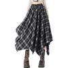 imagechouyatou Women 2025 Fall ALine Pleated Midi Long Plaid Skirt Casual Handkerchief Hem Flare Skater SkirtBlack