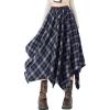 imagechouyatou Women 2025 Fall ALine Pleated Midi Long Plaid Skirt Casual Handkerchief Hem Flare Skater SkirtNavy Blue