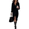 imagechouyatou Womens Fall Corduroy Button Down Shirt Dress Casual Lapel a Line Pleated Tunic Shift Midi Long DressBlack