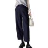 imagechouyatou Womens Fall Winter Wool Pants Elastic Waist Dressy Work Business Casual Slacks Cropped TrouserNavy Blue