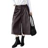 imagechouyatou Womens Pu Faux Leather Wide Leg Cropped Pants High Elastic Waist Baggy Barrel Capri Palazzo PantsCoffee