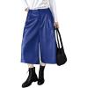 imagechouyatou Womens Pu Faux Leather Wide Leg Cropped Pants High Elastic Waist Baggy Barrel Capri Palazzo PantsDark Blue