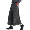 imagechouyatou Womens Winter Wool Plaid Wide Leg Cropped Pants Elastic Waist Wool Blend Capri Pants with PocketsGray