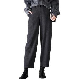 imagechouyatou Womens Fall Winter Wool Pants Elastic Waist Dressy Work Business Casual Slacks Cropped TrouserDark Grey